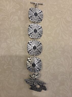 Vintage Alice Seely Silver Floral Medallion Link Bracelet